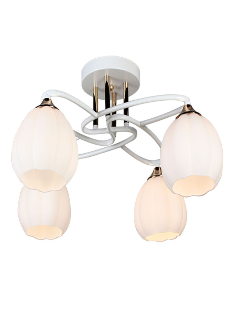 Lampara De Techo color Blanco y Dorado 4 Tulipas Vidrio Elegante -0