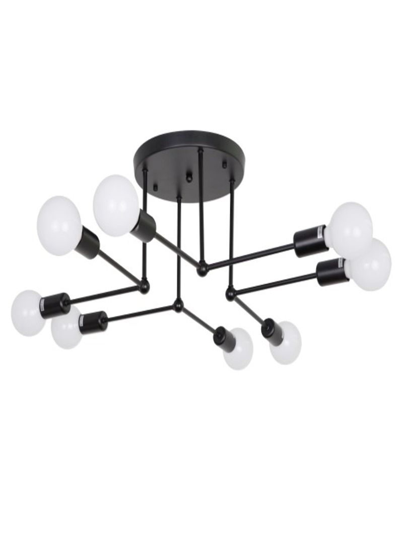 Lampara De Techo cuerpo Metalico color Negro 8 Soquetes E27 Industrial vintage-0