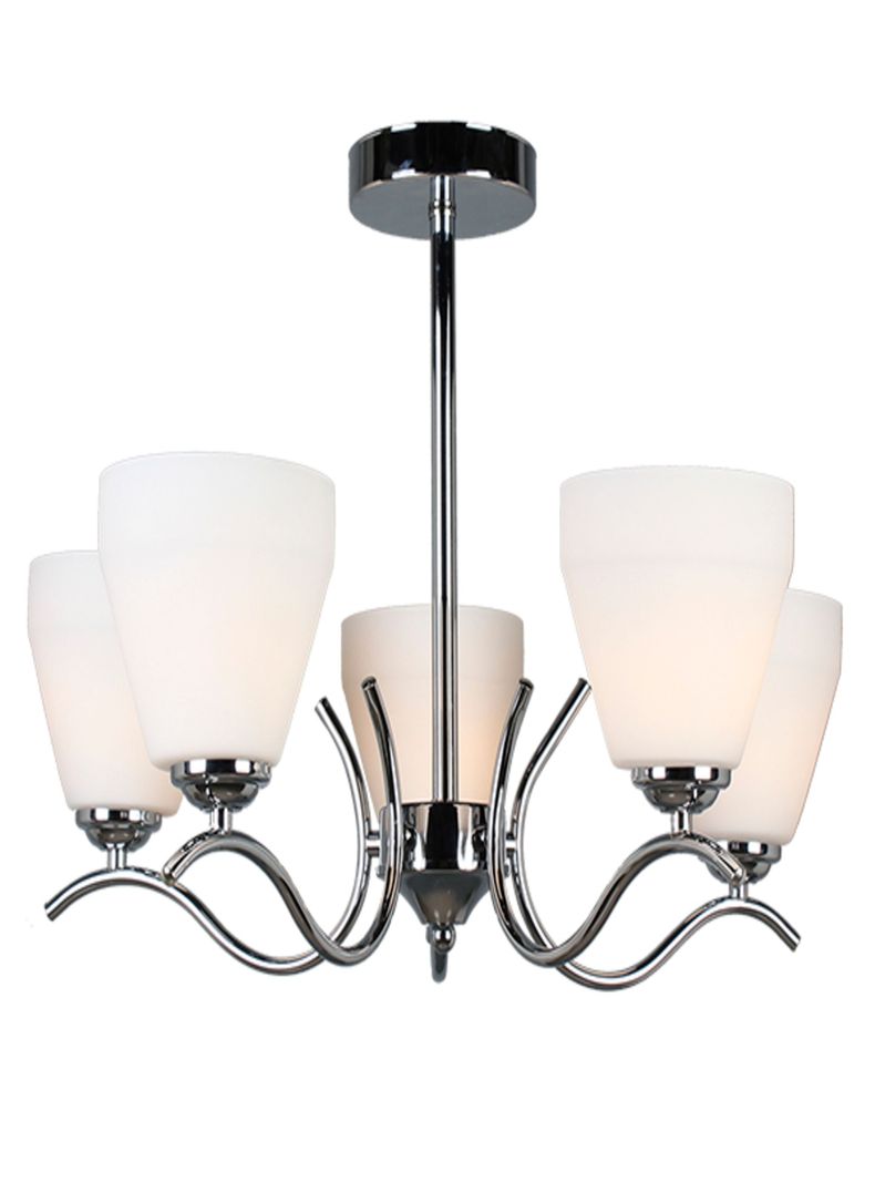 Lampara De Techo Cromo Metal 5 Tulipas Vidrio Elegante -0