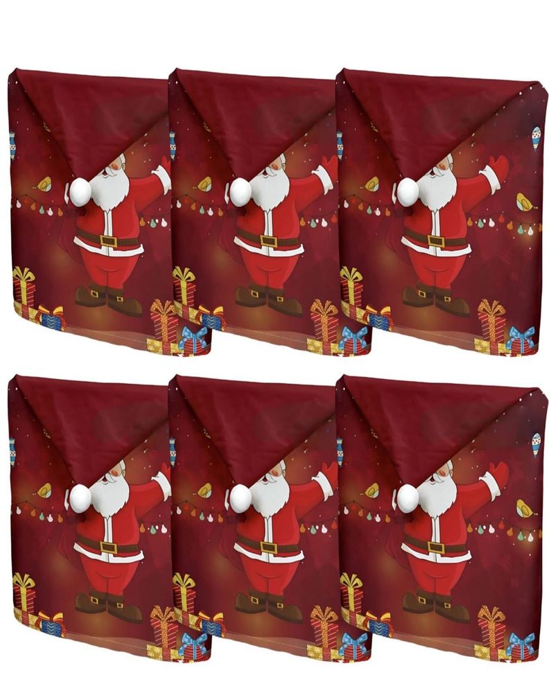 Pack 6 fundas de respaldo de sillas navidad con pompón 25n9-1