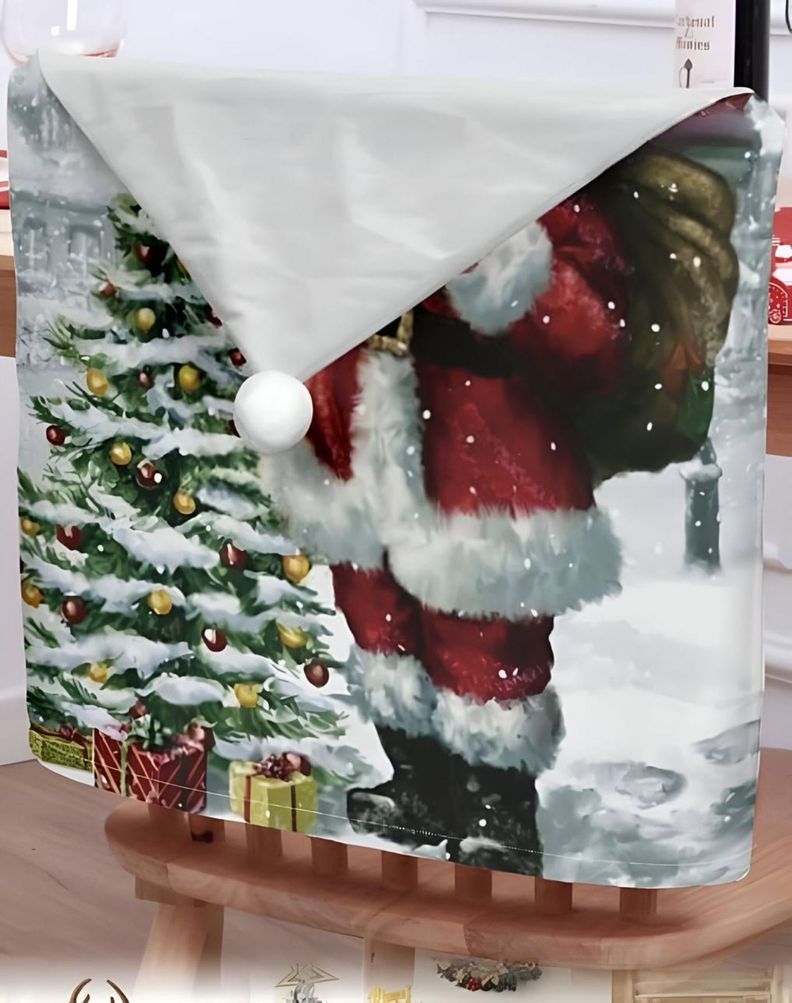 Pack 6 fundas de respaldo de sillas navidad con pompón 25n3-2