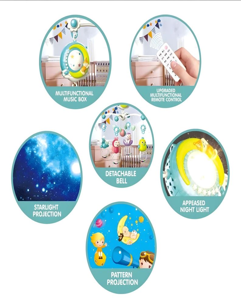 MOVIL MUSICAL Azul cuna bebé con Control y Luz 21n11-2