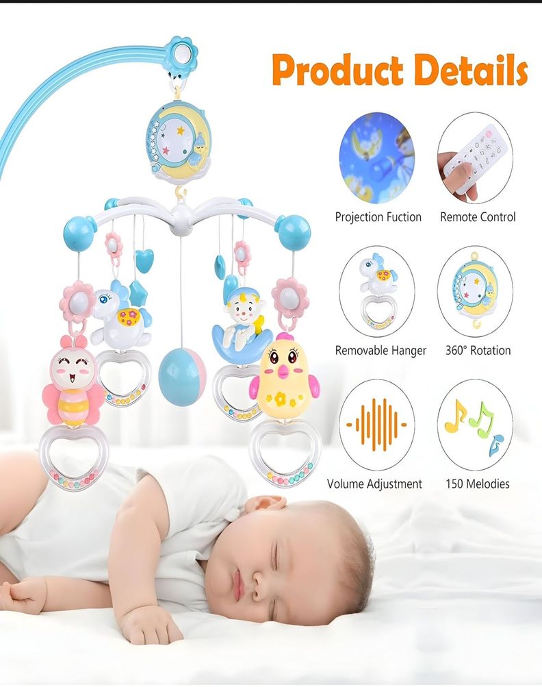 MOVIL MUSICAL Azul cuna bebé con Control y Luz 21n11-3
