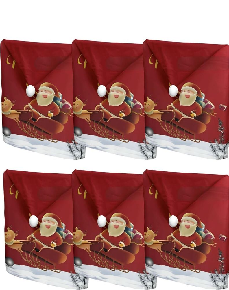 Pack 6 fundas de respaldo de sillas navidad con pompón 25n11-1