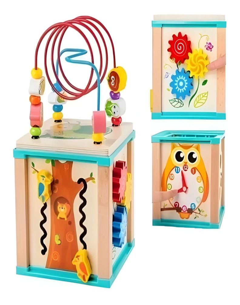 Cubo Madera Montessori Laberinto Didáctico Bebés-0