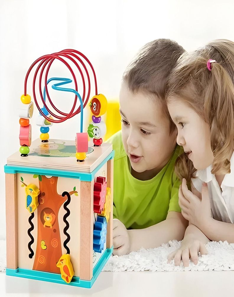 Cubo Madera Montessori Laberinto Didáctico Bebés-1