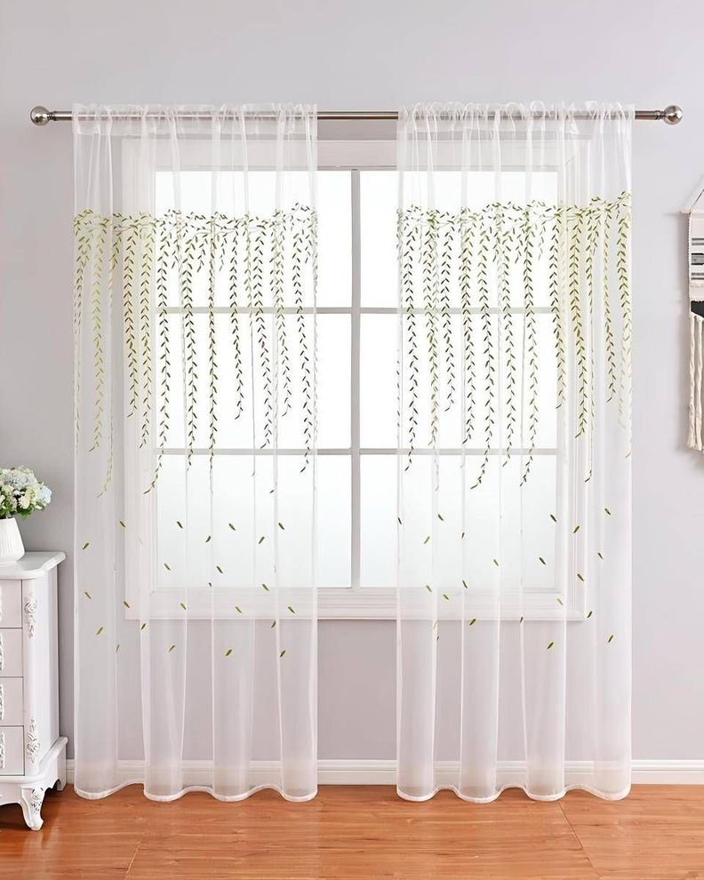 2 panel de Cortina visillo transparente con textura 140x230cm TF07-0