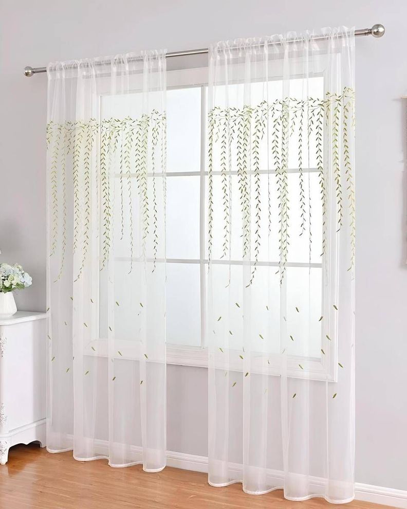 2 panel de Cortina visillo transparente con textura 140x230cm TF07-1