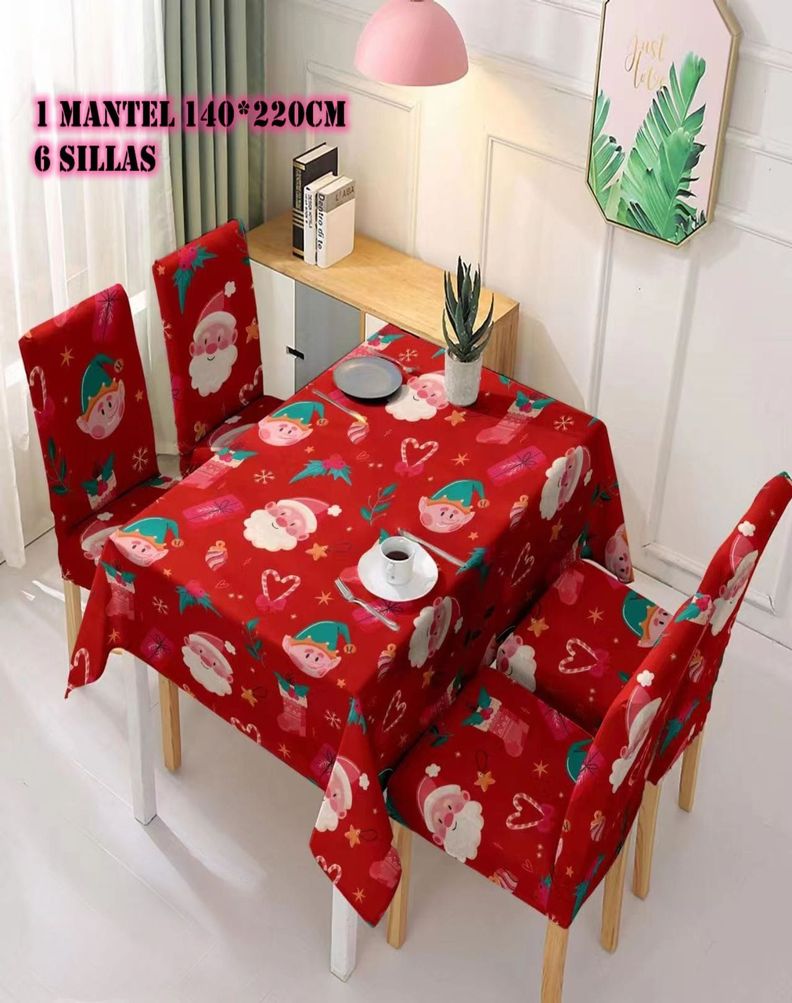 Mantel y Fundas de Sillas Navidad 7 Piezas Decoración 31O1-2