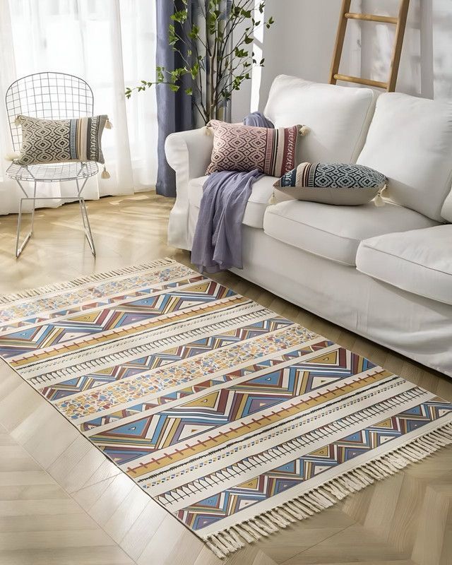 ALFOMBRA DE LINO 160 X 200 ELEGANTES CON FLECOS A05-1