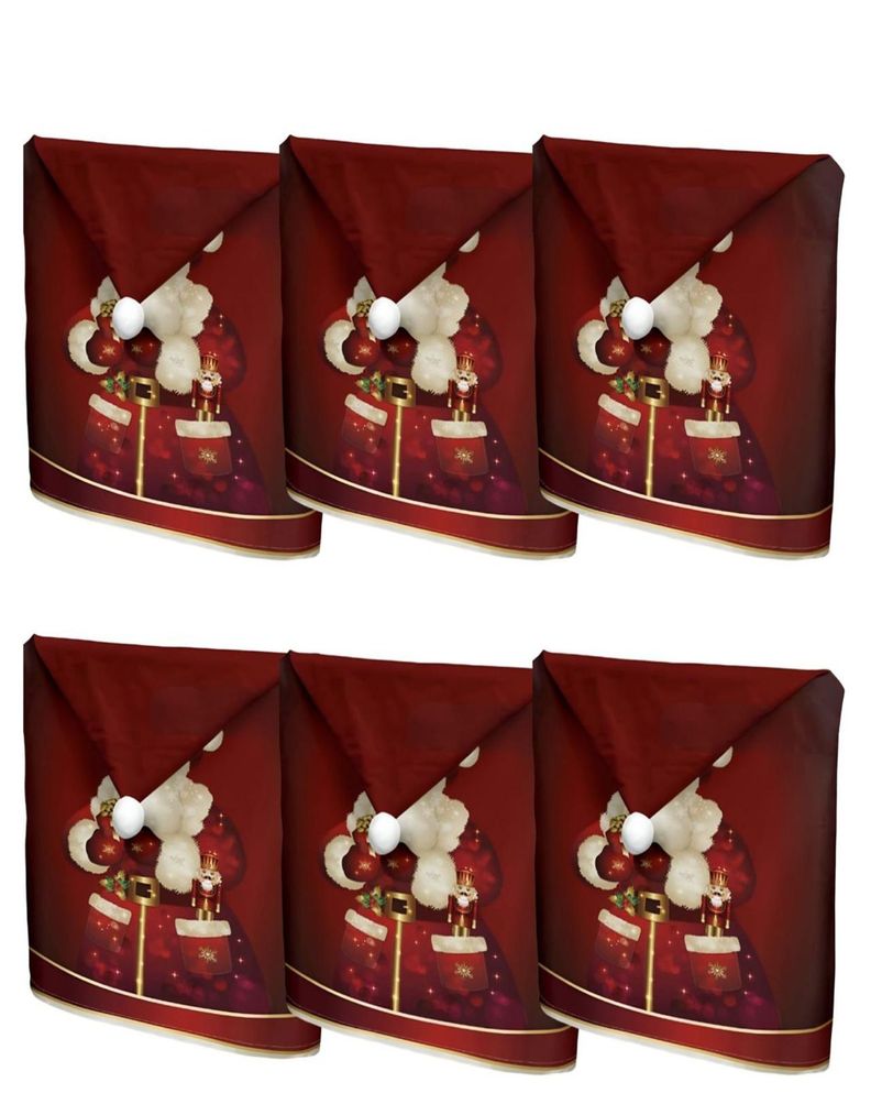 Pack 6 fundas de respaldo de sillas navidad con pompón 25n6-1
