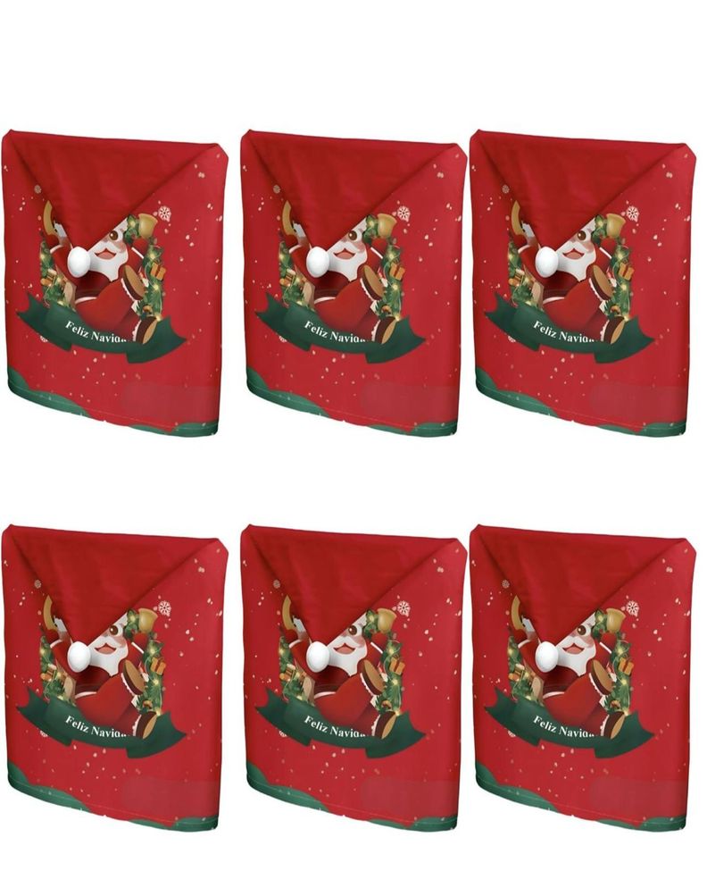Pack 6 fundas de respaldo de sillas navidad con pompón 25n2-1