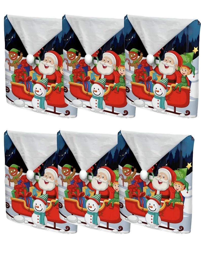 Pack 6 fundas de respaldo de sillas navidad con pompón 25n5-1