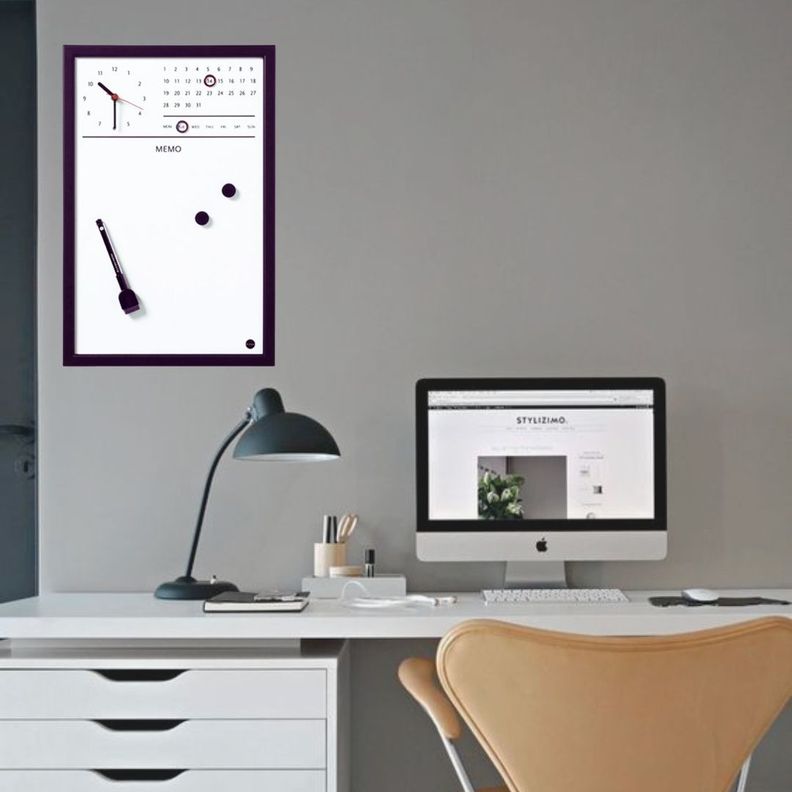 Pizarra Magnética Reloj 45x30 Marco Negro-2