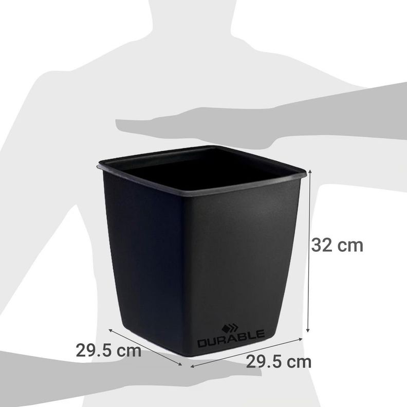 Papelero Optimu Plástico Negro Cuadrado-2