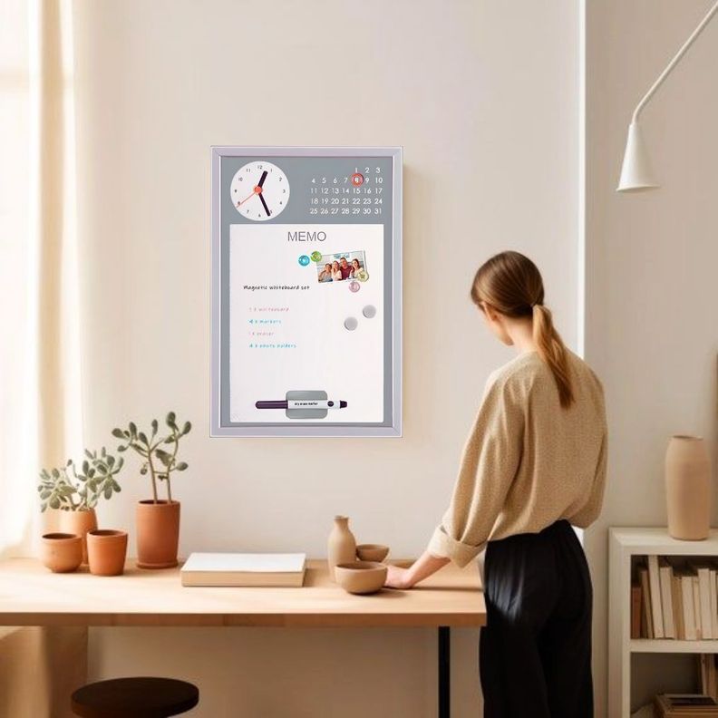 Pizarra Memo Reloj 40×35cm Gris-1