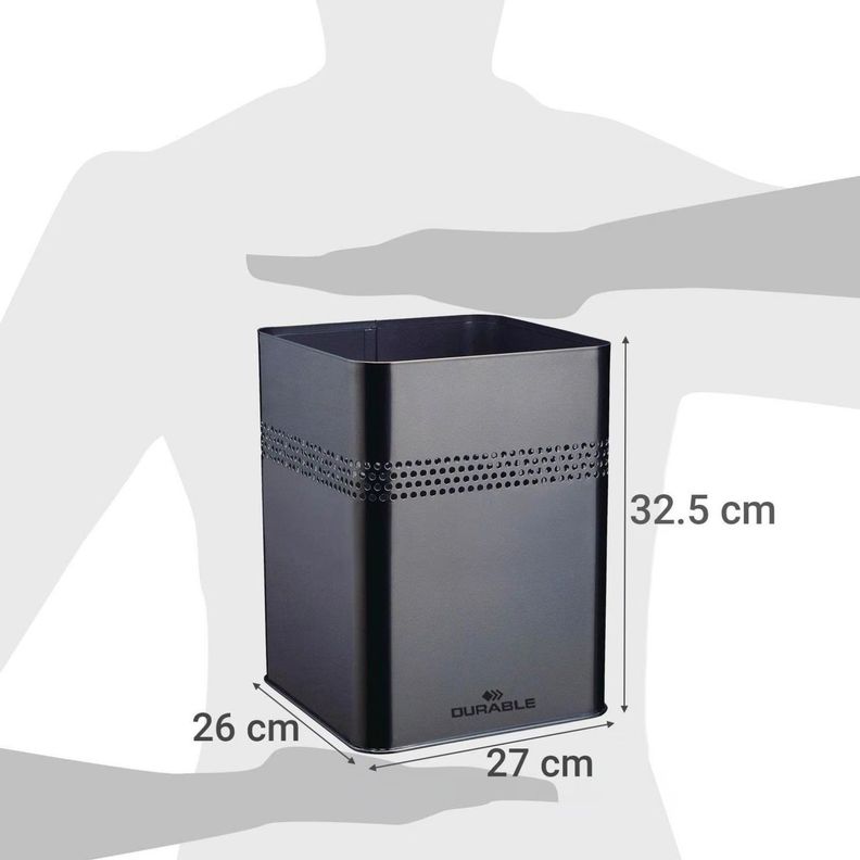 Papelero Cuadrado 18,5L Metálico Negro 30mm-2