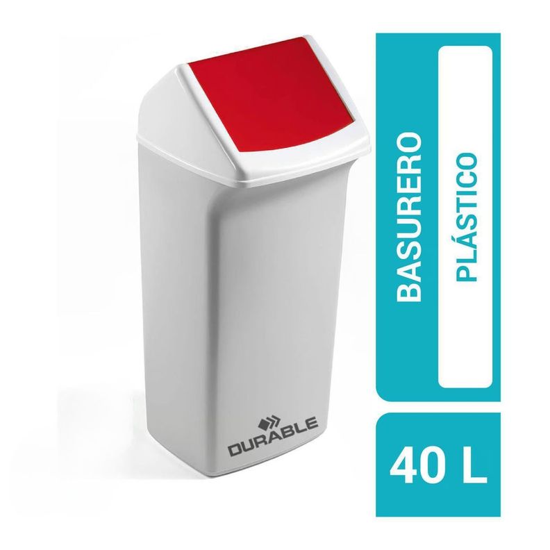 Basurero Durabin 40 Tapa Abatible Rojo-0