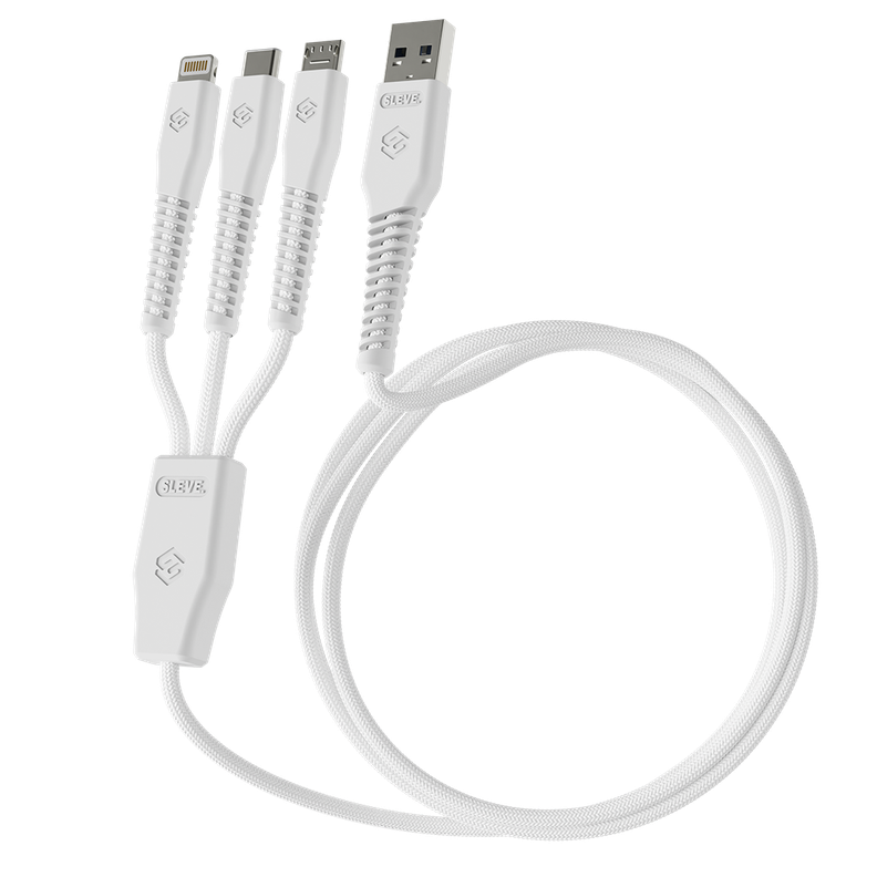 Cable Cargador Sleve Line X Usb A Triple Usb White-0