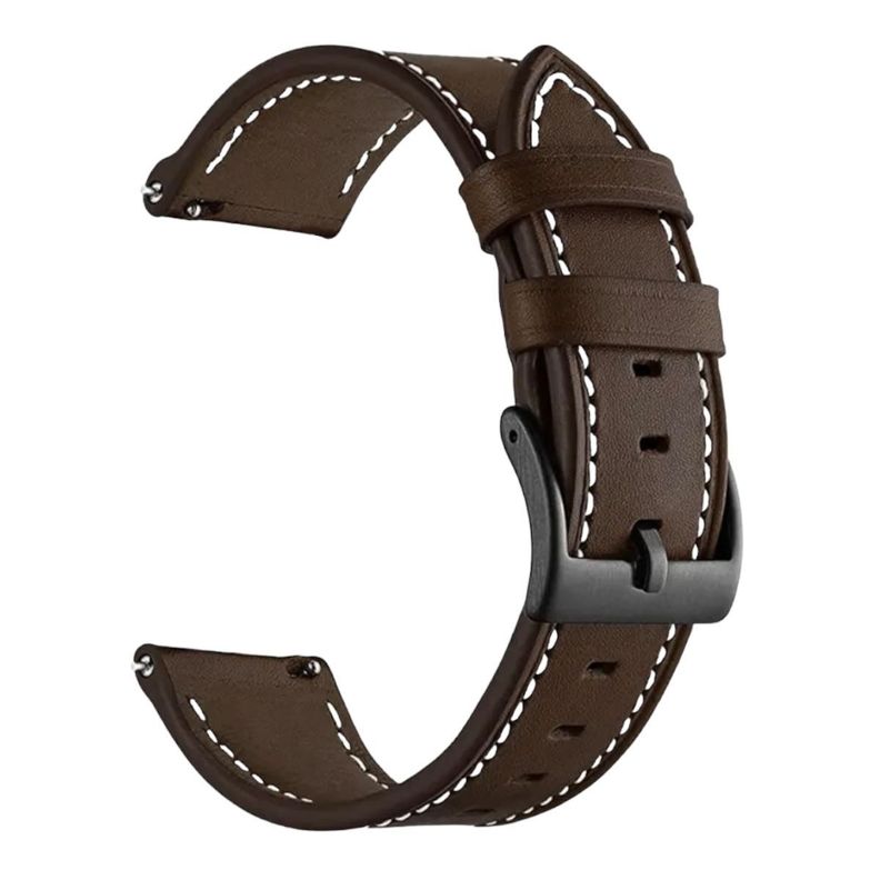 Correa SmartWatch 22 mm - Cuero Café Oscuro con Hilo Blanco-0