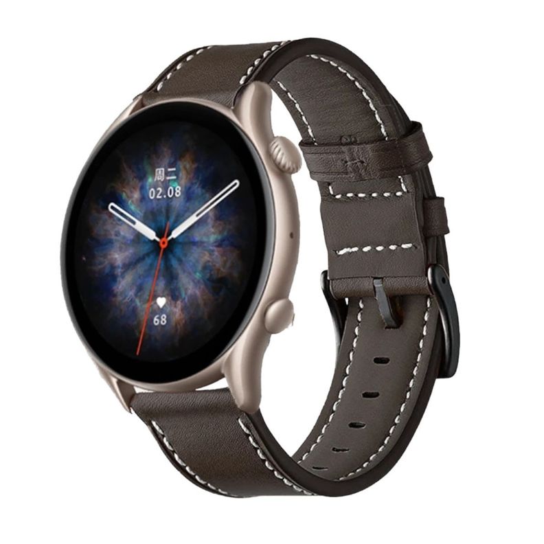 Correa SmartWatch 22 mm - Cuero Café Oscuro con Hilo Blanco-1
