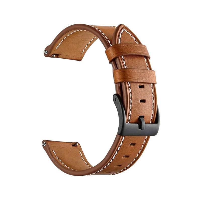 Correa SmartWatch 22 mm - Cuero Café Claro con Hilo Blanco-0