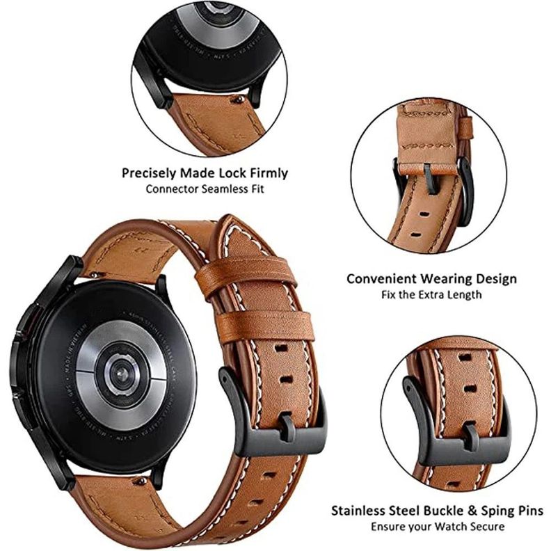 Correa SmartWatch 22 mm - Cuero Café Claro con Hilo Blanco-3