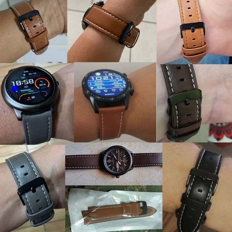 Correa SmartWatch 22 mm - Cuero Café Claro con Hilo Blanco-4