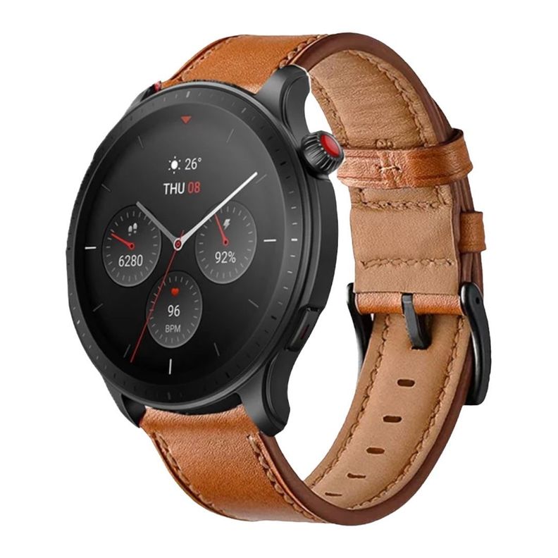 Correa SmartWatch 22 mm - Cuero Café Claro con Hilo Café-1