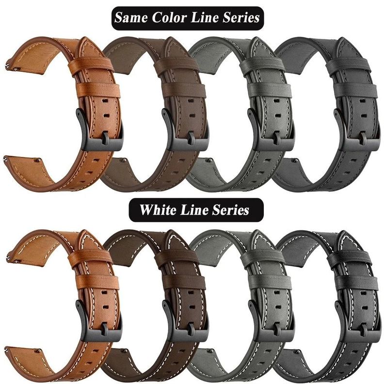 Correa SmartWatch 22 mm - Cuero Café Claro con Hilo Café-5
