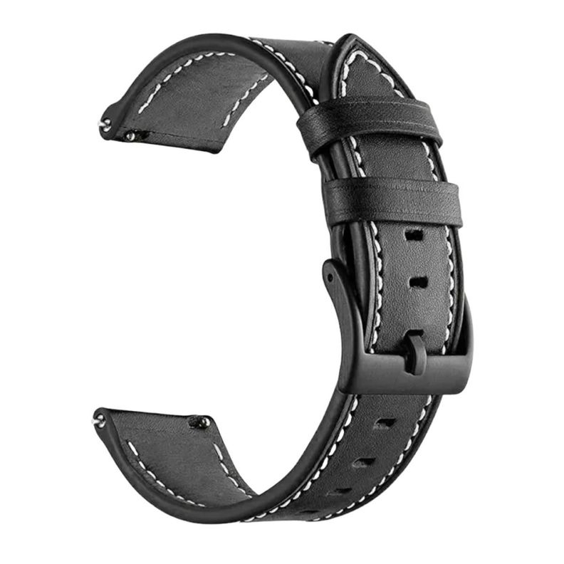 Correa SmartWatch 22 mm - Cuero Negro con Hilo Blanco-0