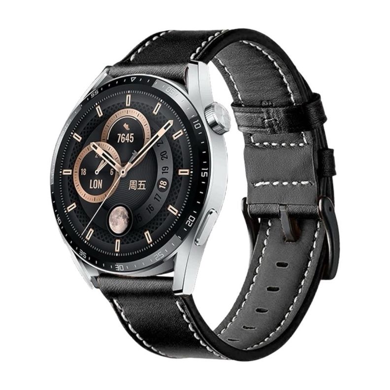 Correa SmartWatch 22 mm - Cuero Negro con Hilo Blanco-1