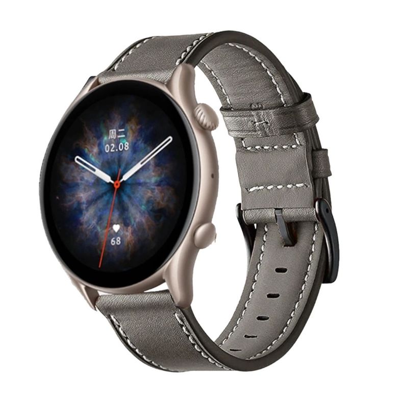 Correa SmartWatch 22 mm - Cuero Gris con Hilo Blanco-1