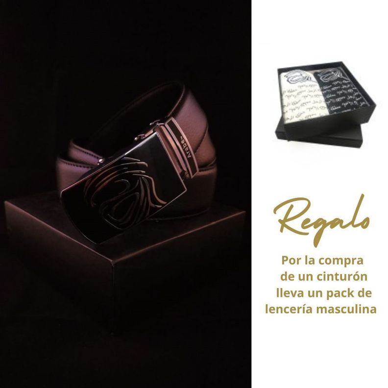 Cinturón con hebilla rectangular negro brillante con impresión marca exclusiva Arabe® Men's beauty c-4