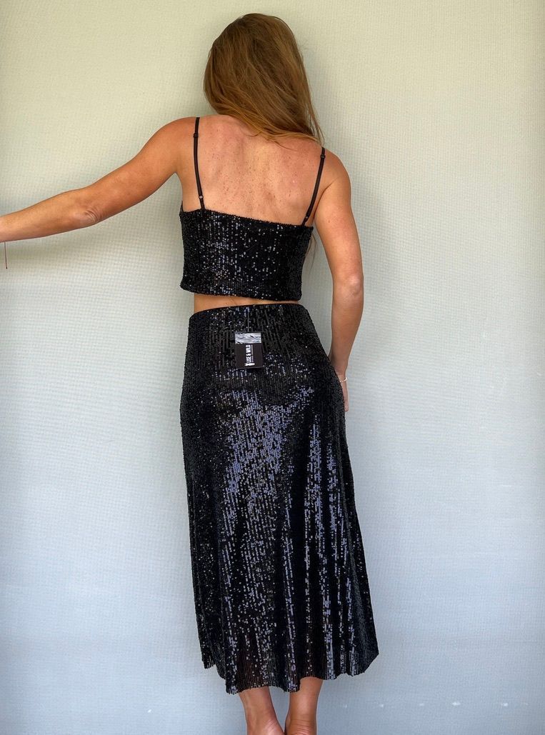 Conjunto Glam  Top y Falda lentejuelas negras-6