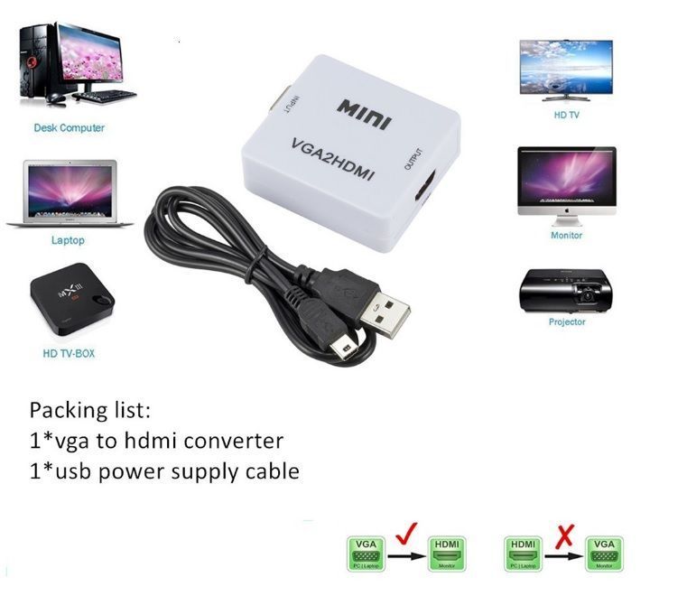 Adaptador VGA a HDMI HDTV Convertidor VGA hembra a HDMI Hembra con Audio Jack 3,5 Cuadrado-4