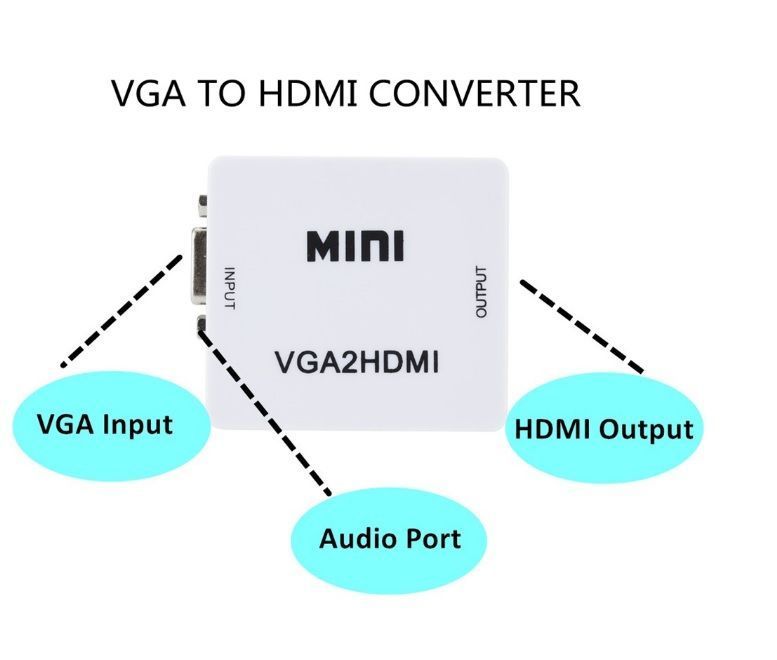 Adaptador VGA a HDMI HDTV Convertidor VGA hembra a HDMI Hembra con Audio Jack 3,5 Cuadrado-5