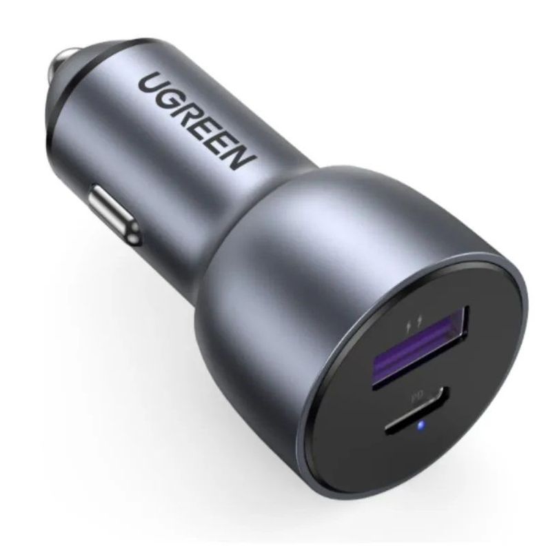 Cargador Automóvil 1USB-C + 1USB-A Carga rápida 42.5W MAX ALUMINIO-0