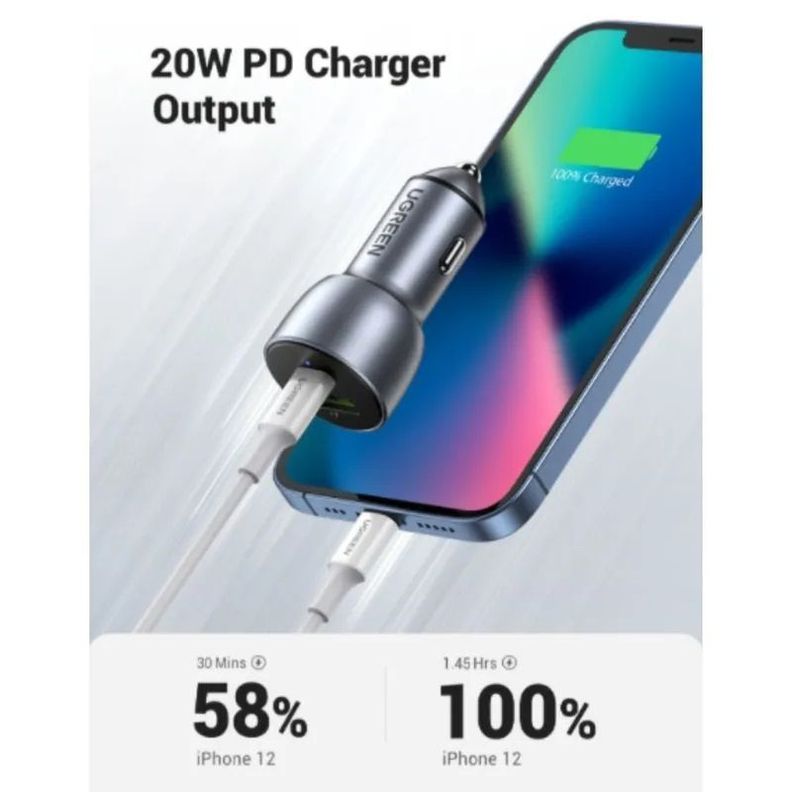 Cargador Automóvil 1USB-C + 1USB-A Carga rápida 42.5W MAX ALUMINIO-1