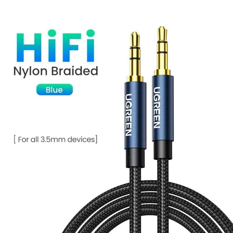 CABLE AUDIO AUXILIAR JACK 3.5MM M/M TRENZADO 2M AZUL UGREEN AV112-1