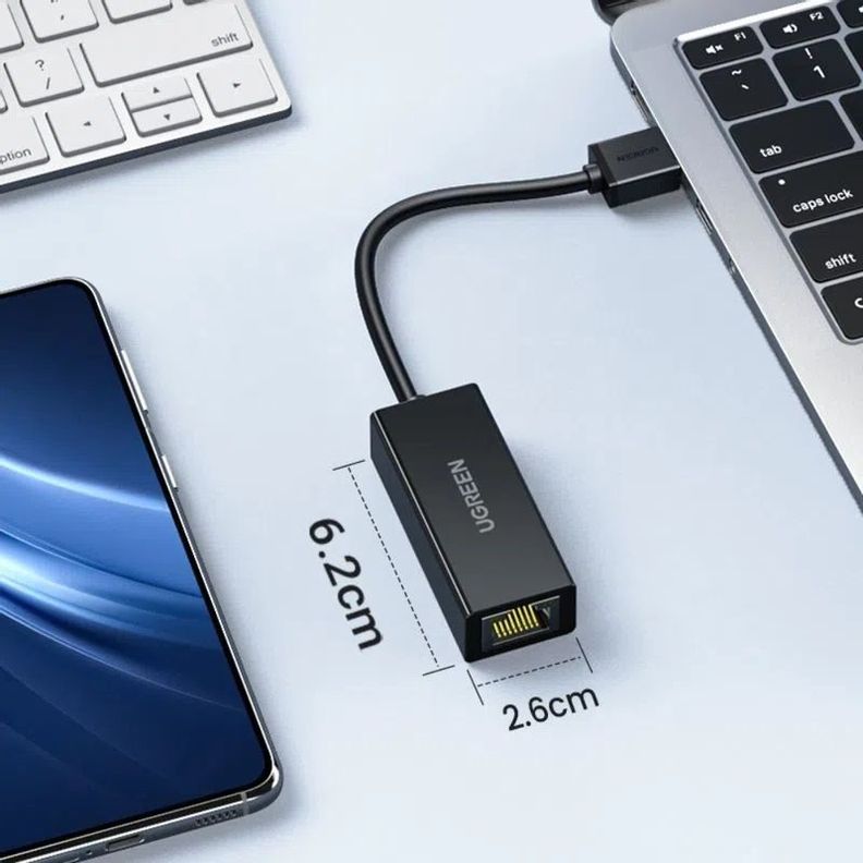 ADAPTADOR PARA INTERNET USB-A 3.0 /RJ45 GIGABIT ABS NEGRO UGREEN CR109-2