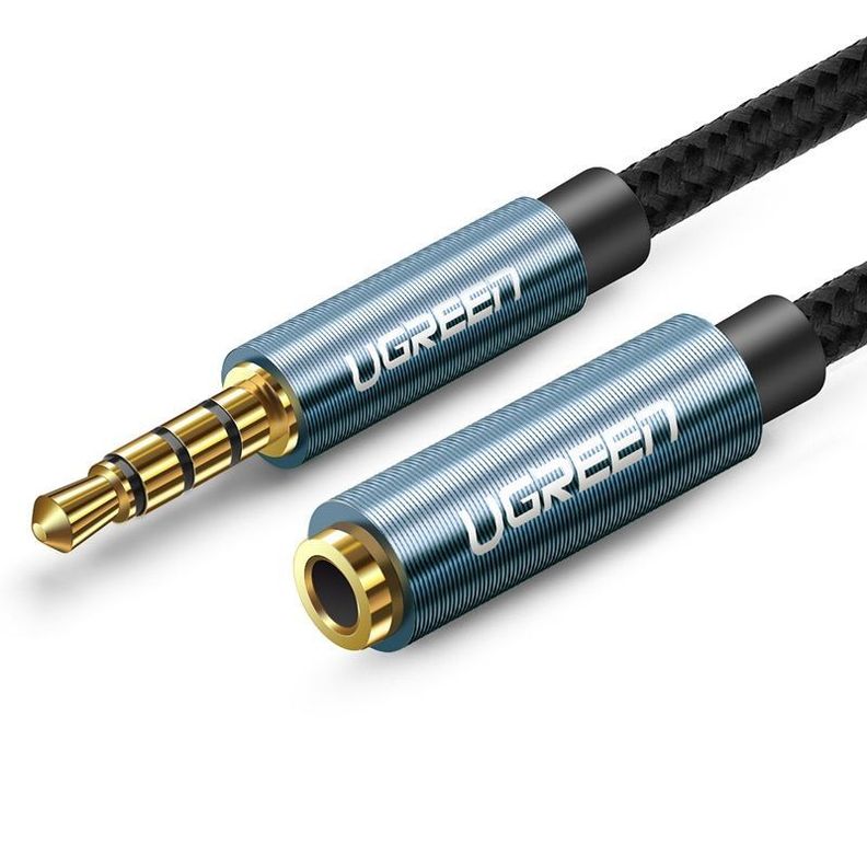Cable de Extension Plug a Jack 3.5mm 4 Polos M/H Trenzado 2 Metros Negro