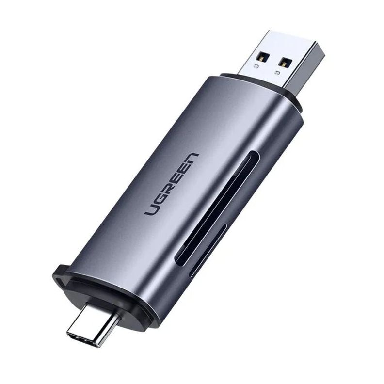 LECTOR 2EN1 MULTI-TARJETA MEMORIA DUAL USB-A 3.0/USB-C 3.1 (SD/MICROSD) ALUMINIO SILVER UGREEN CM185-0