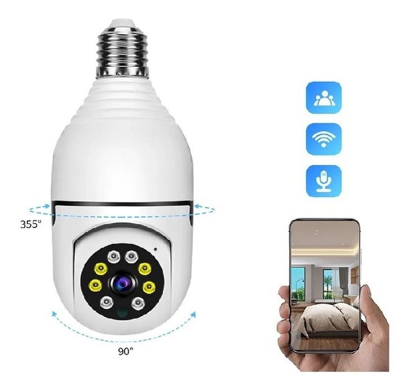 Camara De Seguridad Inalambrica 360° Tipo Ampolleta Wifi Ptz-1