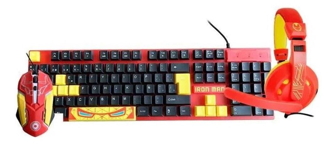 Kit Gamer Marvel Iron Man 3 En 1 Teclado+mouse+audifonos-0