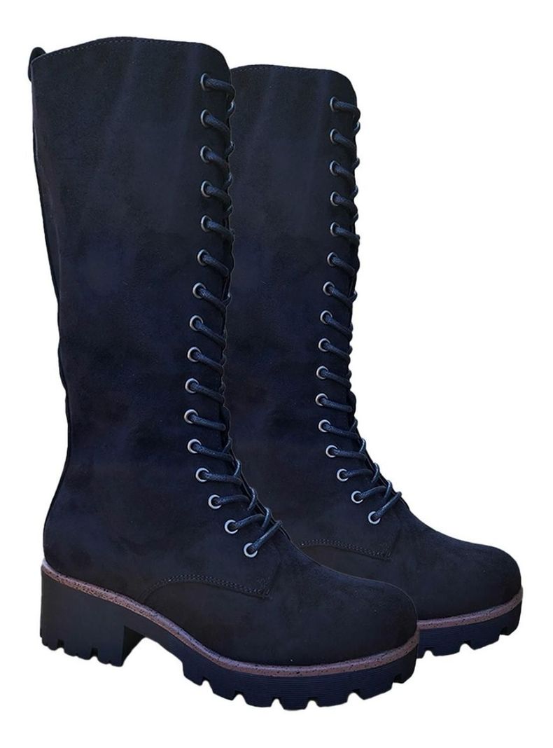 Botas Largas Bucaneras De Gamuza Mujer Casual Negro - 7131-2