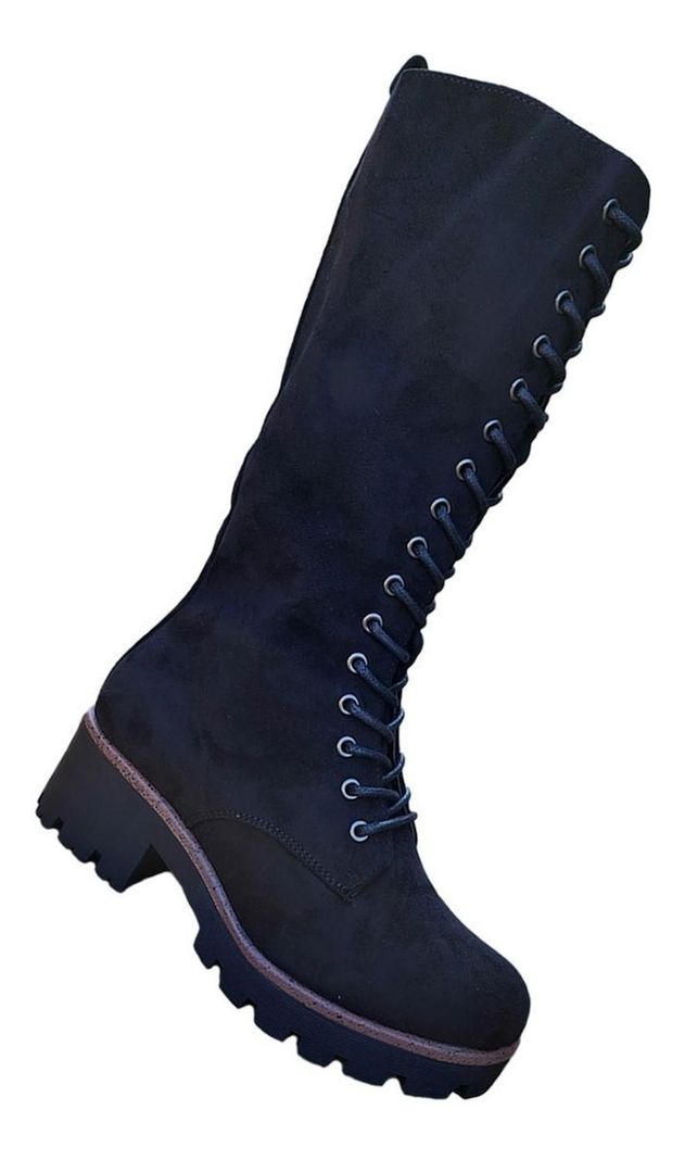 Botas Largas Bucaneras De Gamuza Mujer Casual Negro - 7131-0