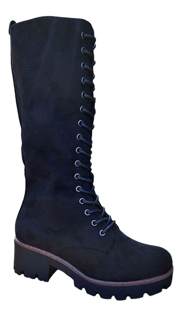 Botas Largas Bucaneras De Gamuza Mujer Casual Negro - 7131-1