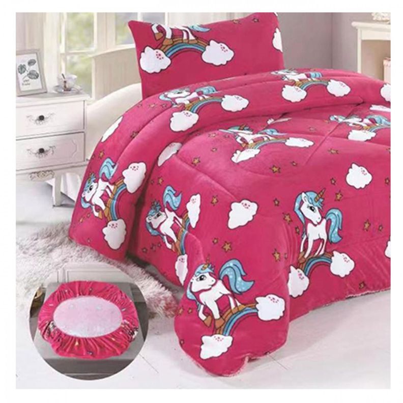 Cobertor Chiporro y Sabana Bajera Polar Infantil 1.5 Plazas Unicornio-0