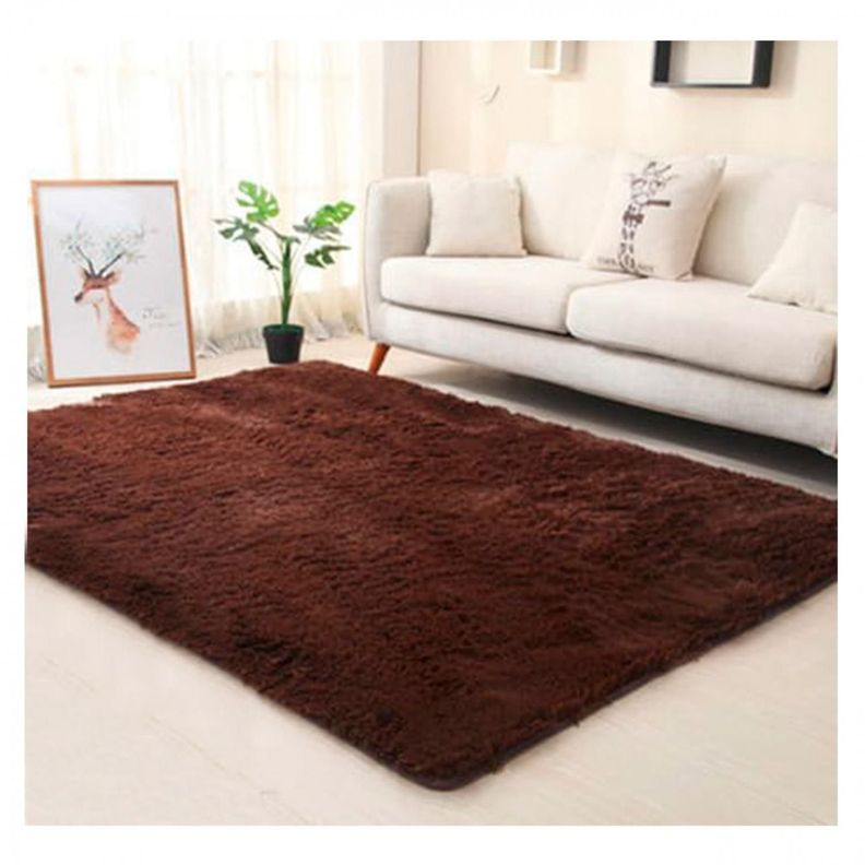 Alfombra Peluda Suave Decorativa Hogar Oficina 180x200 Marrón-0